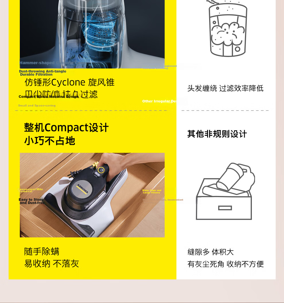 KARCHER Germany Kärcher Handheld Mite Removal Vacuum Cleaner Bed Vacuum Cleaner Mite Removal All-in-One High Suction UV Sterilization 65°C Hot Air Drying Bed Care MVH-M3 4