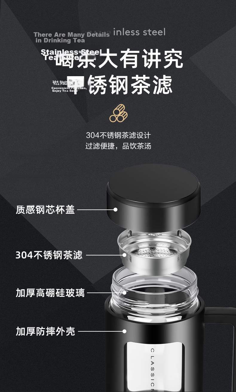 Jieanxi Glass Cup, Double-Layer High Borosilicate, Summer with Handle, Heat-Resistant Tea Infuser Cup, Water Mug, Gift 4