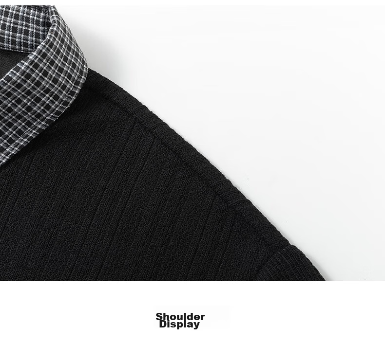 MMOPTOP Vintage Two-in-One Short Sleeve Plaid Jacquard Polo Shirt Men Summer Loose Fit Collared T-Shirt MP21 Black 3XL 17