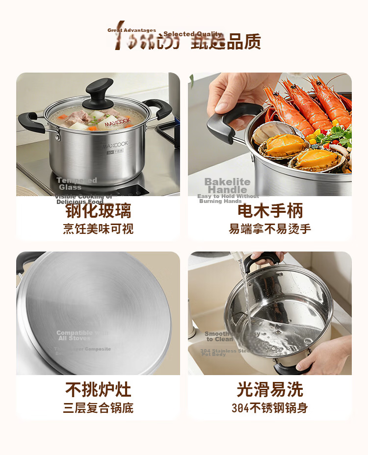 MAXCOOK Soup Pot Steamer, 304 Stainless Steel Double-Layer Soup Pot, Steamer Insert, Steaming Rack, Stew Pot, 22cm MCT1243 2