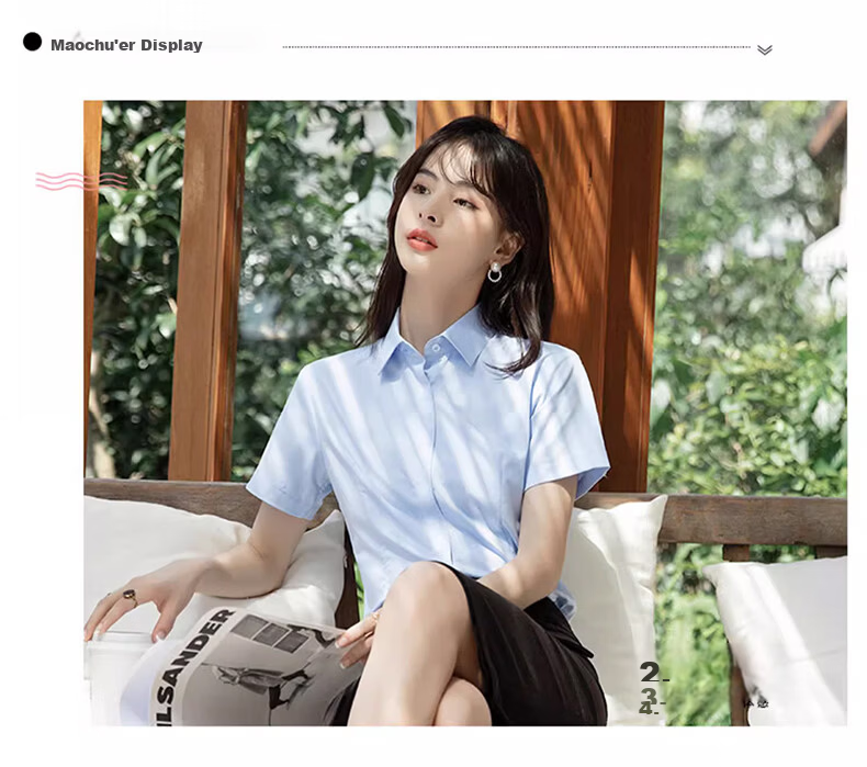 TUCANO Women's Summer Shirt Dark Placket Wrinkle-Free Slim Fit Business Short Sleeve Formal Commuter Blouse White 2XL 17