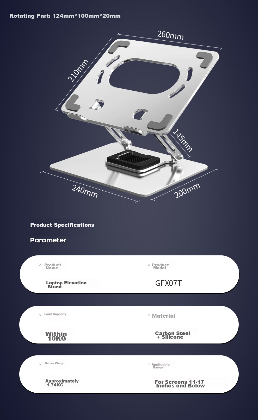 LUCKPRO Laptop Stand, Cooling Pad Stand, Desktop Standing Adjustable Height Riser, Ergonomic Office Neck Support Aluminum Alloy Stand 10