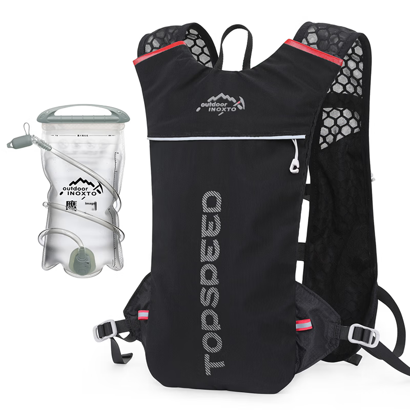 INOXTO Off-Road Running Backpack Outdoor Mountaineering Professional Marathon 5L Lightweight Hydration Pack 498B Black