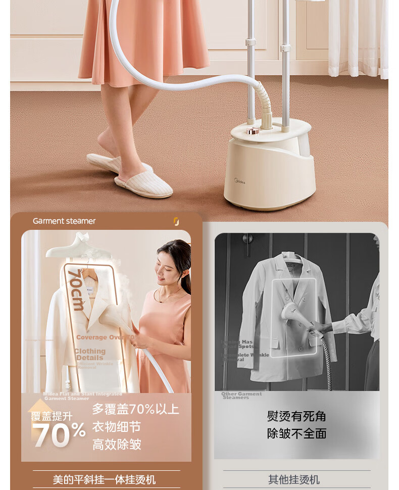 Midea [Extra Large Ironing Board] Upright Garment Steamer, 35g/min High Steam Output, Premium Home Ironing Machine, Electric Iron for Clothing Stores, Commercial Use for Clothing Shops, YGD25A1 9