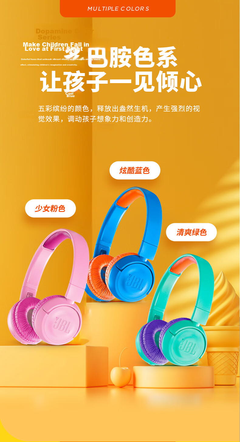 JBL JR300BT Kids Over-Ear Wireless Bluetooth Headphones Safe Volume Hearing Protection Online Learning Educational Music Blue 8
