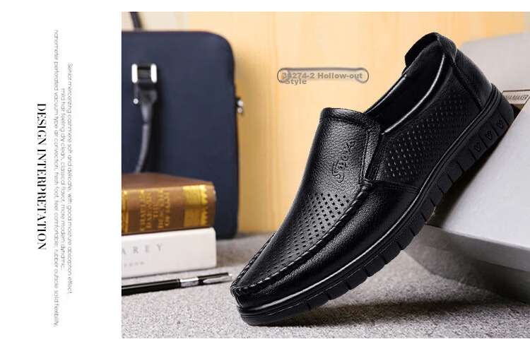 EGCHI Business Casual Shoes for Men, Leather Slip-On Shoes, Top-Grain Cowhide, Middle-Aged Footwear, 36274 Hollow-Out Style, Size 40 22