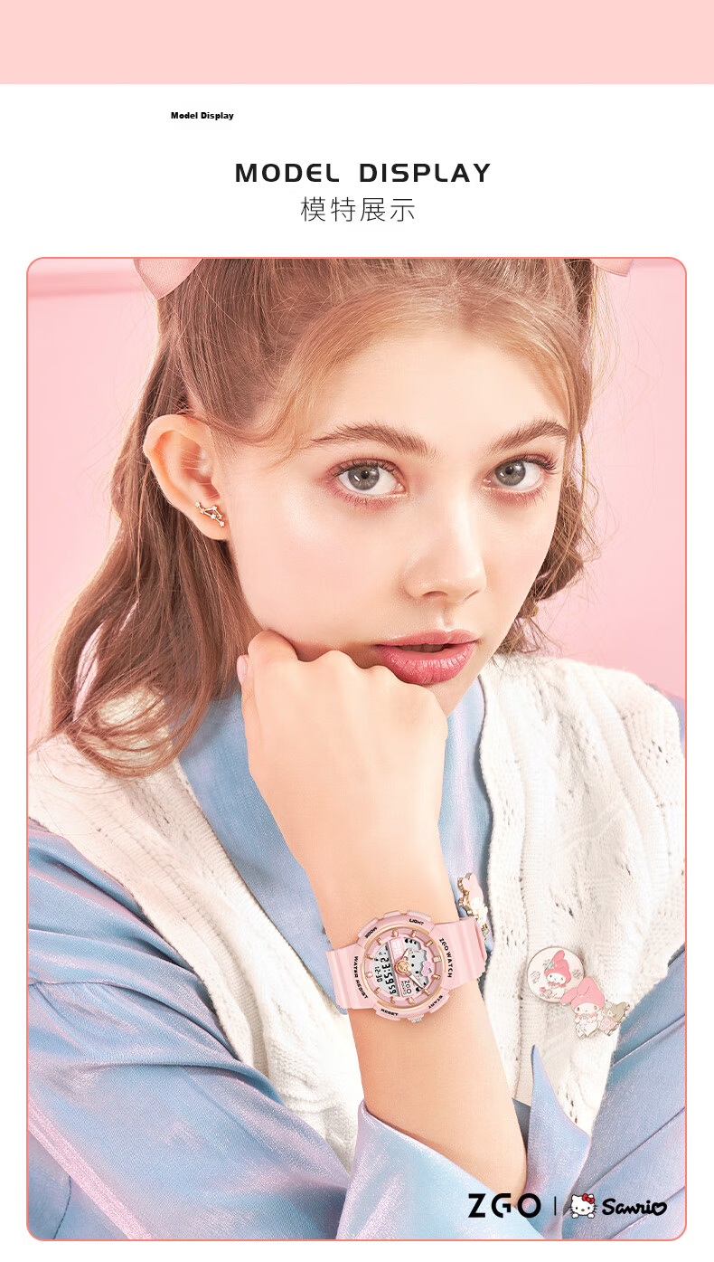 Hello Kitty Student Watch for Girls, Dual Display Sports Electronic Waterproof Luminous Kids Watch, Sanrio 13