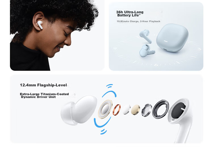 MI Redmi Buds 6 Youth Edition In-Ear Bluetooth Earphones 42dB Noise Cancellation Compatible with Android and Apple Phones Clear White 4