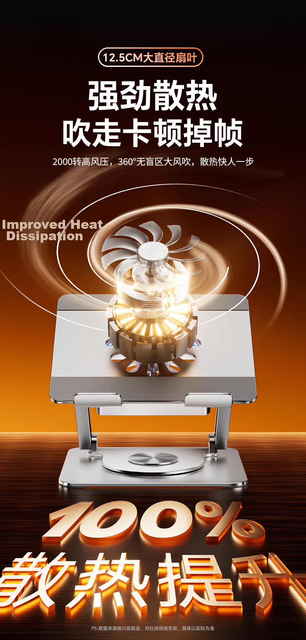 Jichuan 360° Rotatable Laptop Stand Cooler with HUB Expansion to HDMI Display Dock USB Splitter Adjustable Height Desktop Vertical Riser 6