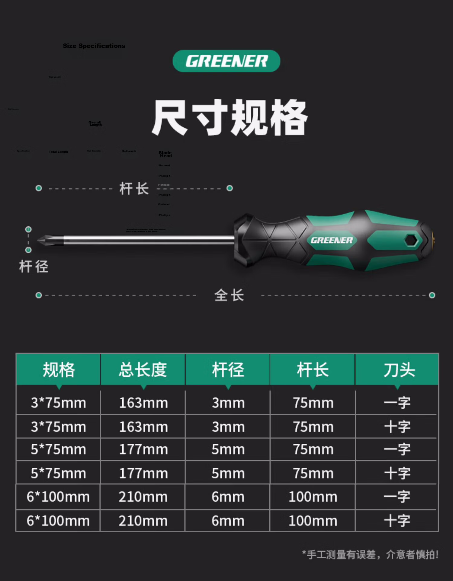 GREENER Screwdriver Set, 3x75mm Phillips And Flathead, Household And Industrial Grade, Strong Magnetic Screwdriver Tools Kit, Ultra-Hard Screwdriver Set 15