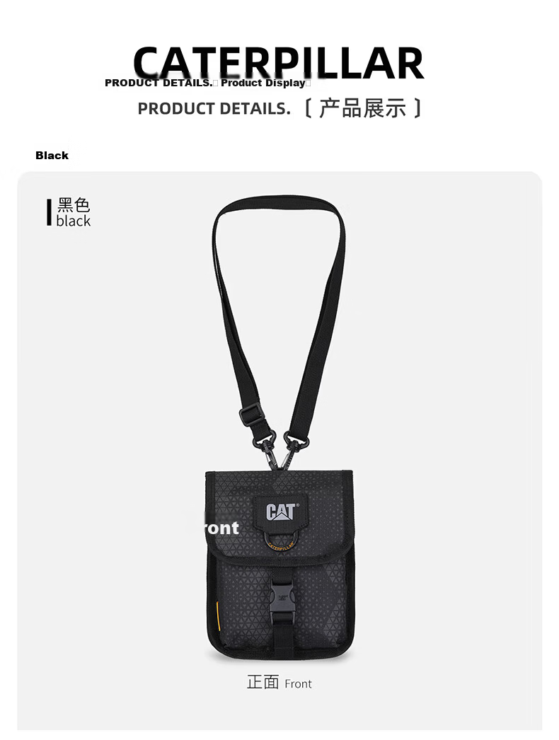 CAT Mini Shoulder Bag Small Phone Bag Casual Crossbody Outdoor Sports Neck Hanging Lightweight Flap Lock Black 84717 10