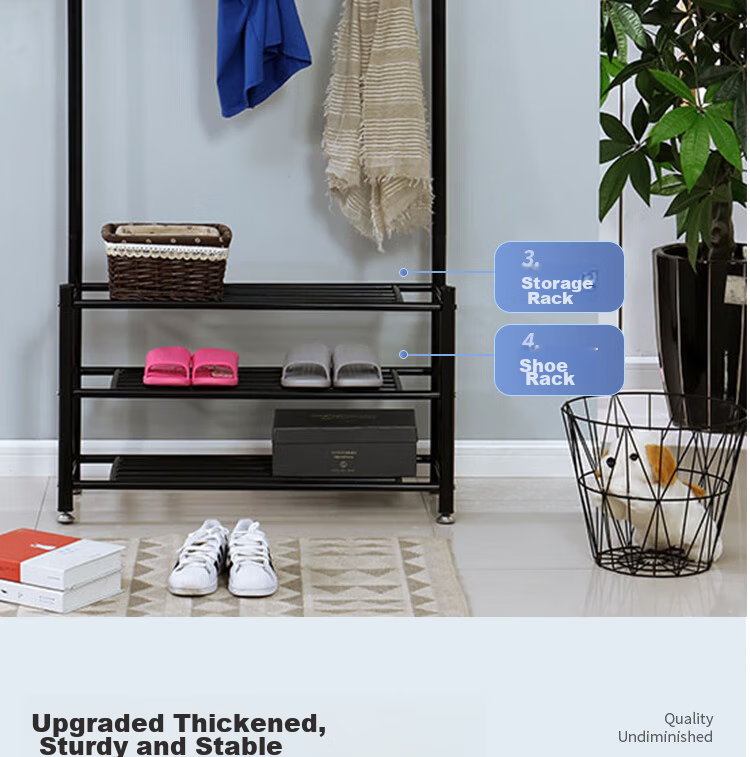 ANERYA Metal Floor Coat Rack Shoe Rack Modern Minimalist Iron Clothes Hanger Home Storage Rack 65 Black 7