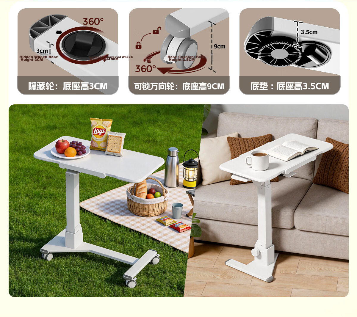 JOYSEEKER Lazy Height Adjustable Desk, Movable Flip Bedside Table, Home Sofa Side Table, Laptop Stand, Standing Workstatio 5