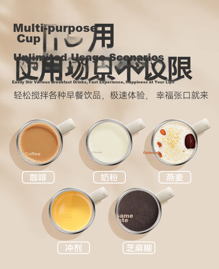 JD Jingzao Mini Cyclone Electric Mixing Cup Automatic Coffee Cup Type-C Rechargeable [316 Stainless Steel] 400ml 12