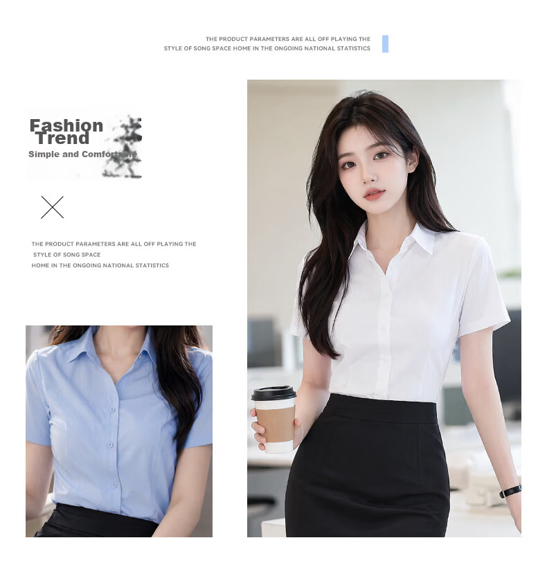 Chaoxu Plus Size Blue Short Sleeve Summer Shirt for Women Business Office Workwear Professional Uniform Breathable Anti-Exposure Top 2