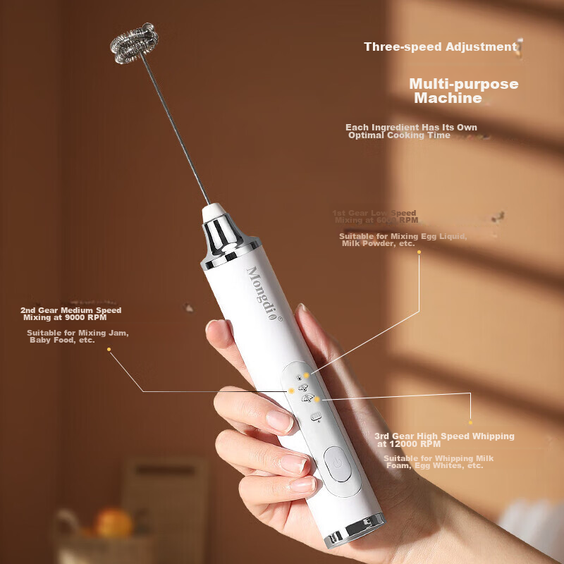 Mongdio Electric Milk Frother Whisker 400 RPM Coffee Foam Maker Milk Frothing Machine Mixer