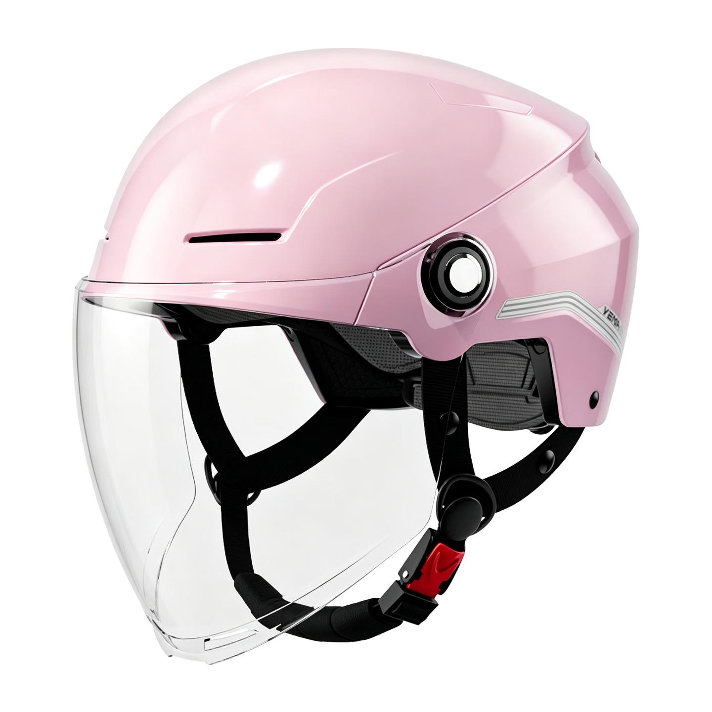YEMA 3C Certified New National Standard Class A 367S Electric Scooter Helmet, Women's Summer And All-Season Half Helmet for Electric Bikes, Lightweight Motorcycle Safety Helmet for Men, Cherry Pink with Long Transparent Visor