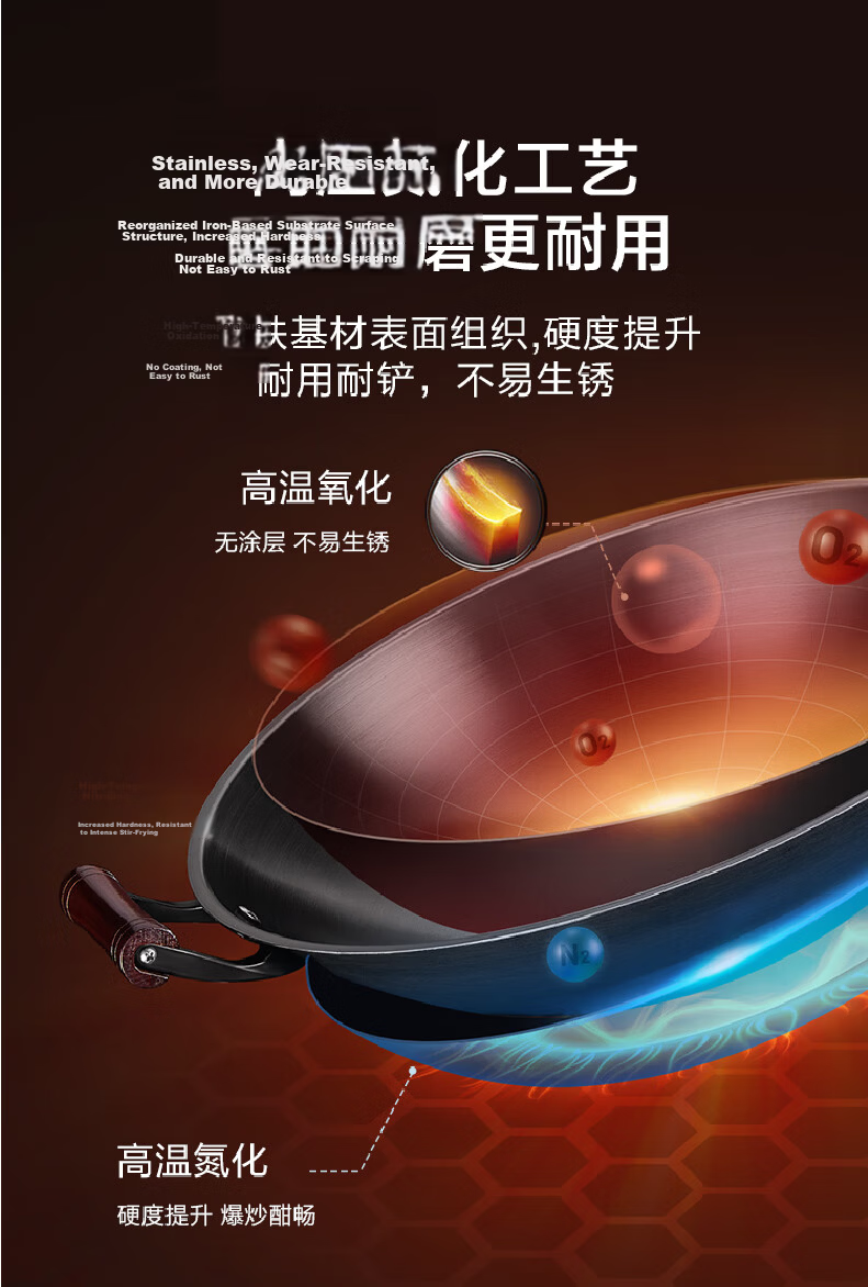 JD Jingzao Wok Gas Stove Round Bottom Stir-Fry Pan No Coating Non-Stick Double Handle Cast Iron Large Pot 40cm 8