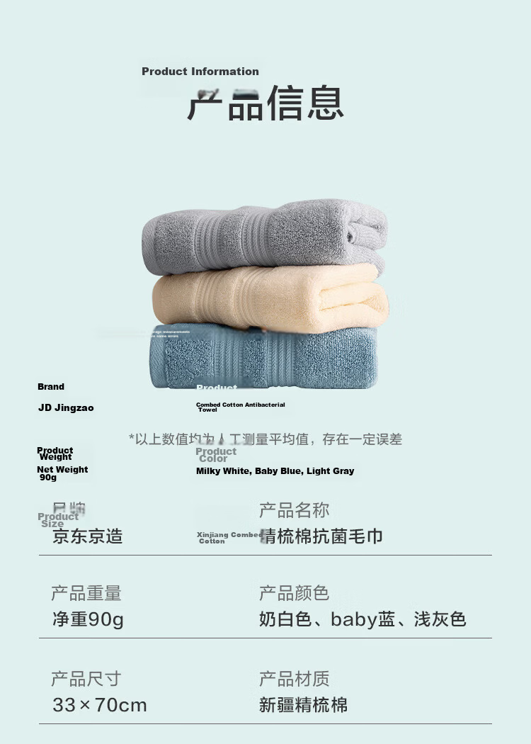 JD Jingzao 10A Antibacterial Towel Class A Face Wash Absorbent Soft Skin-Friendly Quick-Dry Bath Towel for Men and Women Sports 4-Pack 16