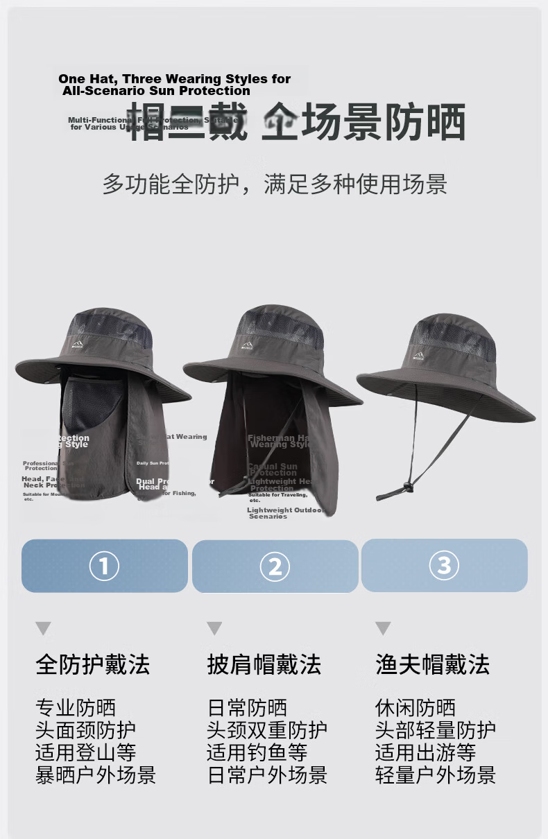 MISSION UV Sun Protection Hat for Men, Sunshade Fishing Bucket Hat, Mountaineering Outdoor Summer UV Protection Cap with Face Mask 4