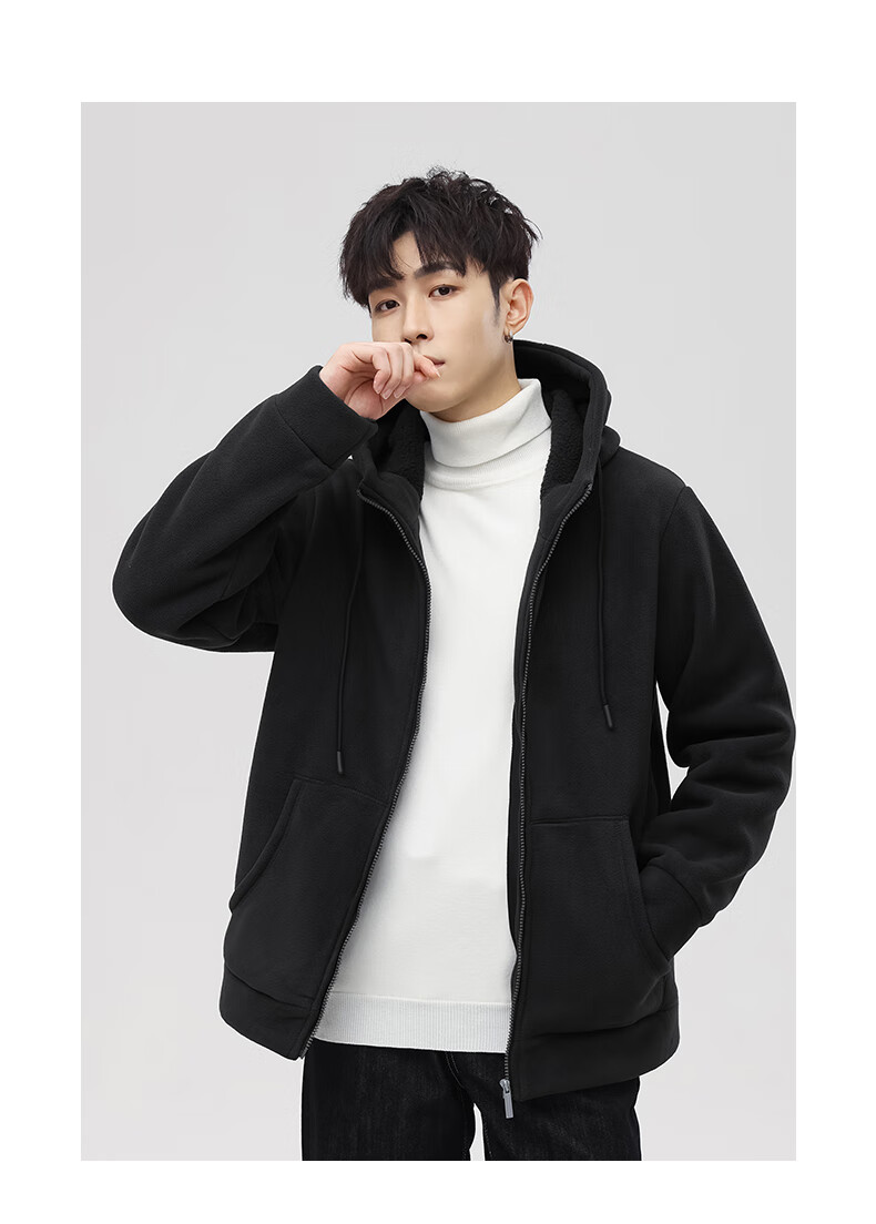 MiiOW Fleece Jacket for Men, Autumn And Winter New Trendy Versatile Outdoor Fleece-Lined Warm Casual Jacket Menswear 13