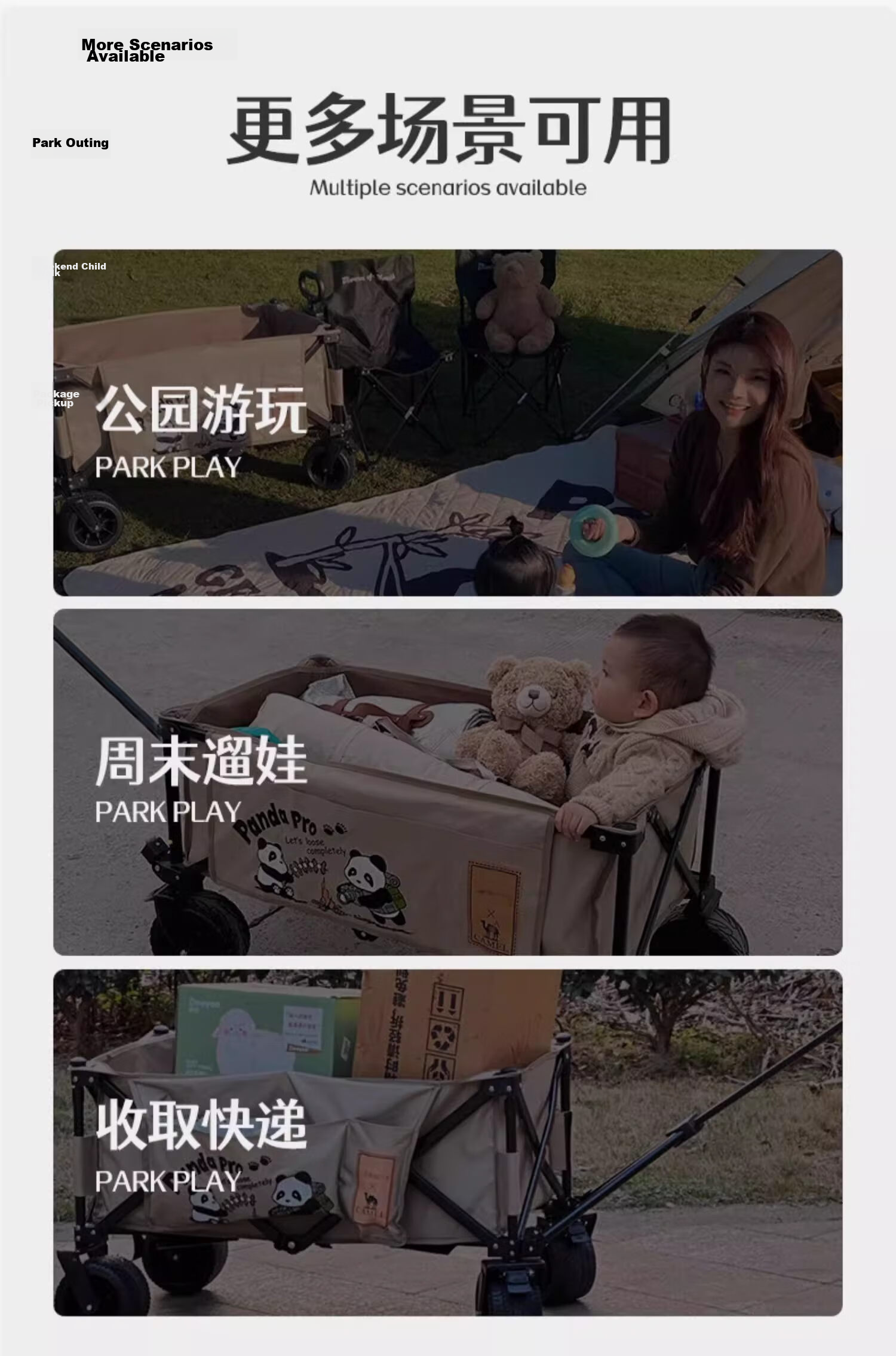CAMEL Panda Campsite Car Camping Picnic Trailer Grocery Shopping Stroller Dog Walker Trolley with Braking System And Reclining Seats 31