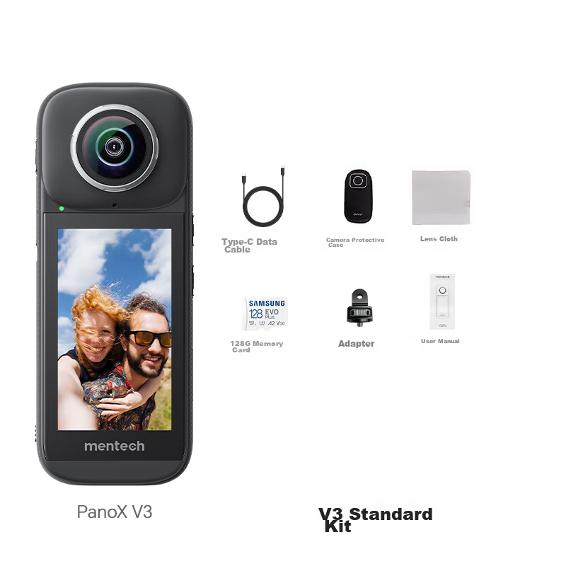 Mentech PanoX V3 360° 8K HD Stabilized Action Camera Motorcycle Riding Recorder Vlog Skiing Lure Fishing