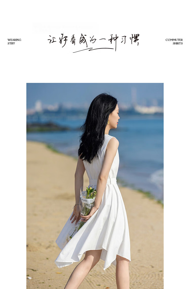 Demana Oxygen Pure Cotton Summer Elegant Off-Shoulder Sleeveless Waist-Cinching Asymmetric Slim Fit Dress for Women Premium Quality 10