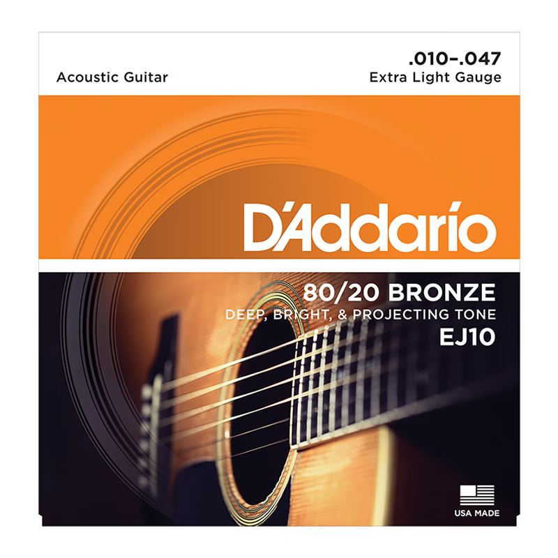 D'Addario EJ16 American Imported Acoustic Guitar Strings Carbon Steel Phosphor Bronze 12-53 Set