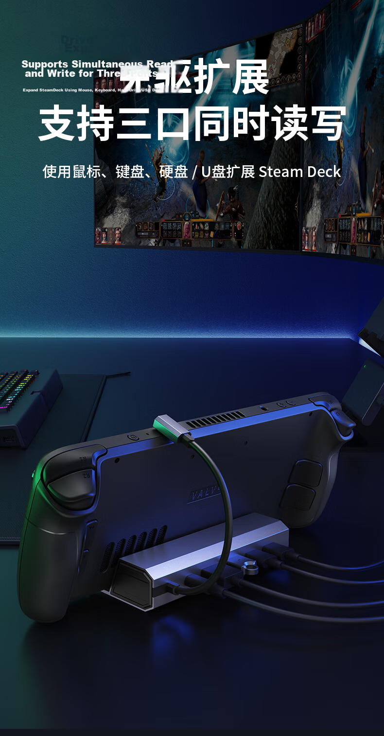 JSAUX Steam Deck/OLED/ROG Dock ROG Ally Handheld Dock Laptop Accessories Type-C Hub Base HDMI Display Ethernet Port 3