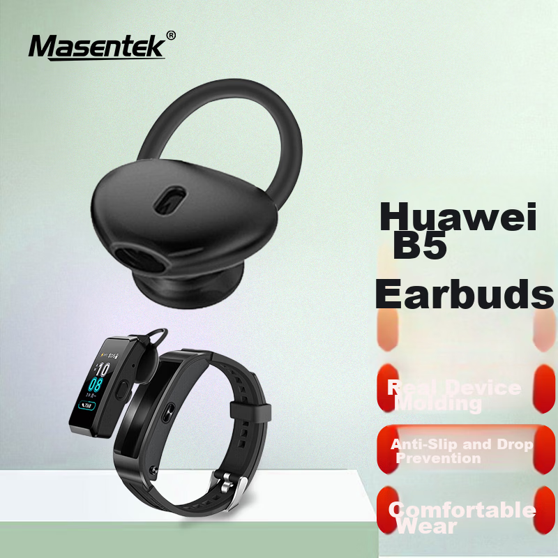 Masentek ES25 Earbud Tips for Huawei B5/B3/B2/B6/B7 Bands Silicone Anti-Slip Ear Covers Small Black Pair