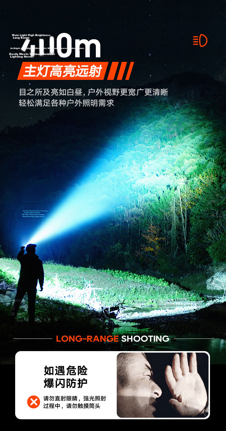 PHILIPS High Brightness Flashlight Rechargeable Portable Military Spotlight Emergency Patrol Mining Lamp 5