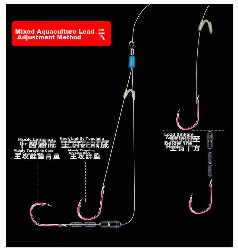 Fishing King Automatic Bottom-Finding Double Hook with Lead Running Line, Tangle-Free Fishing Hook with Anti-Winding Line, Gold Sleeve Size 5# Barbed Line 1.0# 12