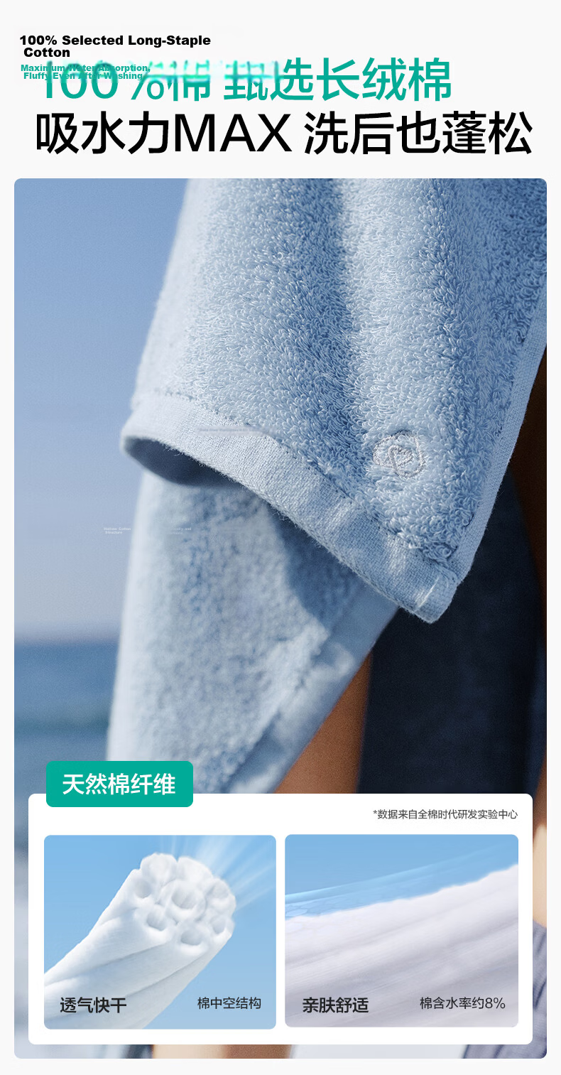 PurCotton Towel, Lint-Free, Extra Large And Thick, Antibacterial, Soft, Highly Absorbent, Bamboo Green, 32*70cm 8