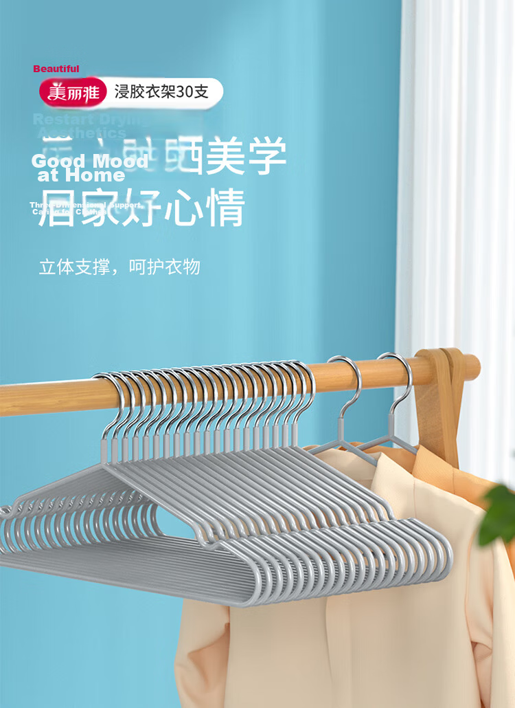 Meiliya Non-Slip Clothes Hangers, Adult No-Trace Household Drying Hangers, Traditional Gray Clothes Hangers, 30 Pieces 1