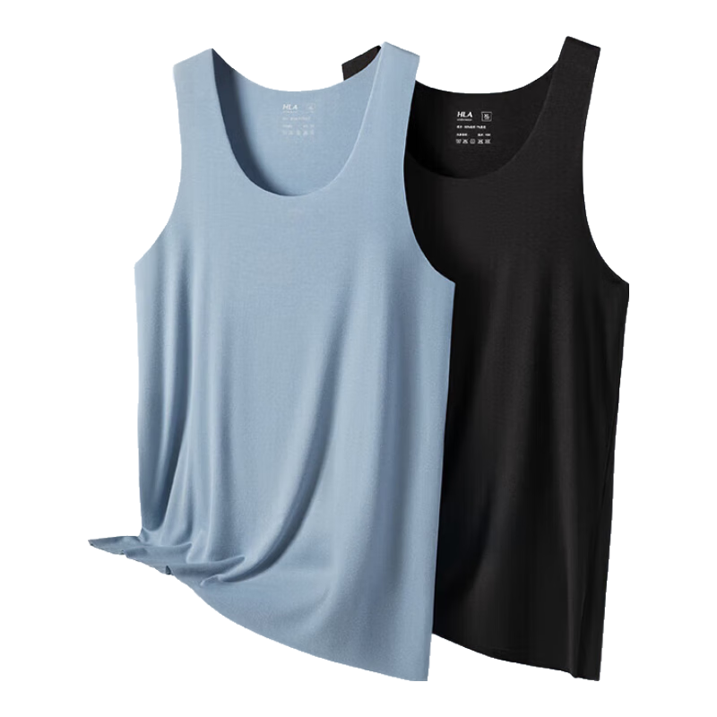 HLA [Randy Heart] Men's Sleeveless Vest, Ice Silk Seamless Antibacterial Cool-Feeling Basic Undershirt, Thin Undershirt, 2 Pieces