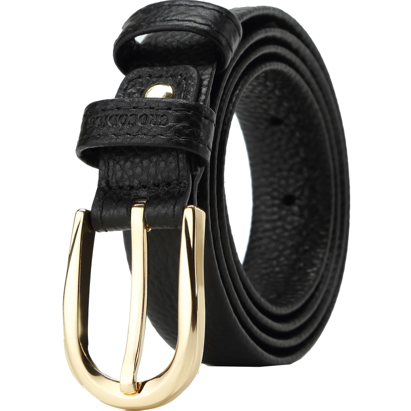 CROCODILE Belt, Fashionable Top-Grain Leather, Soft Women's Simple Pin Buckle Belt, Birthday Gift, 11430 Black, for Girlfriend