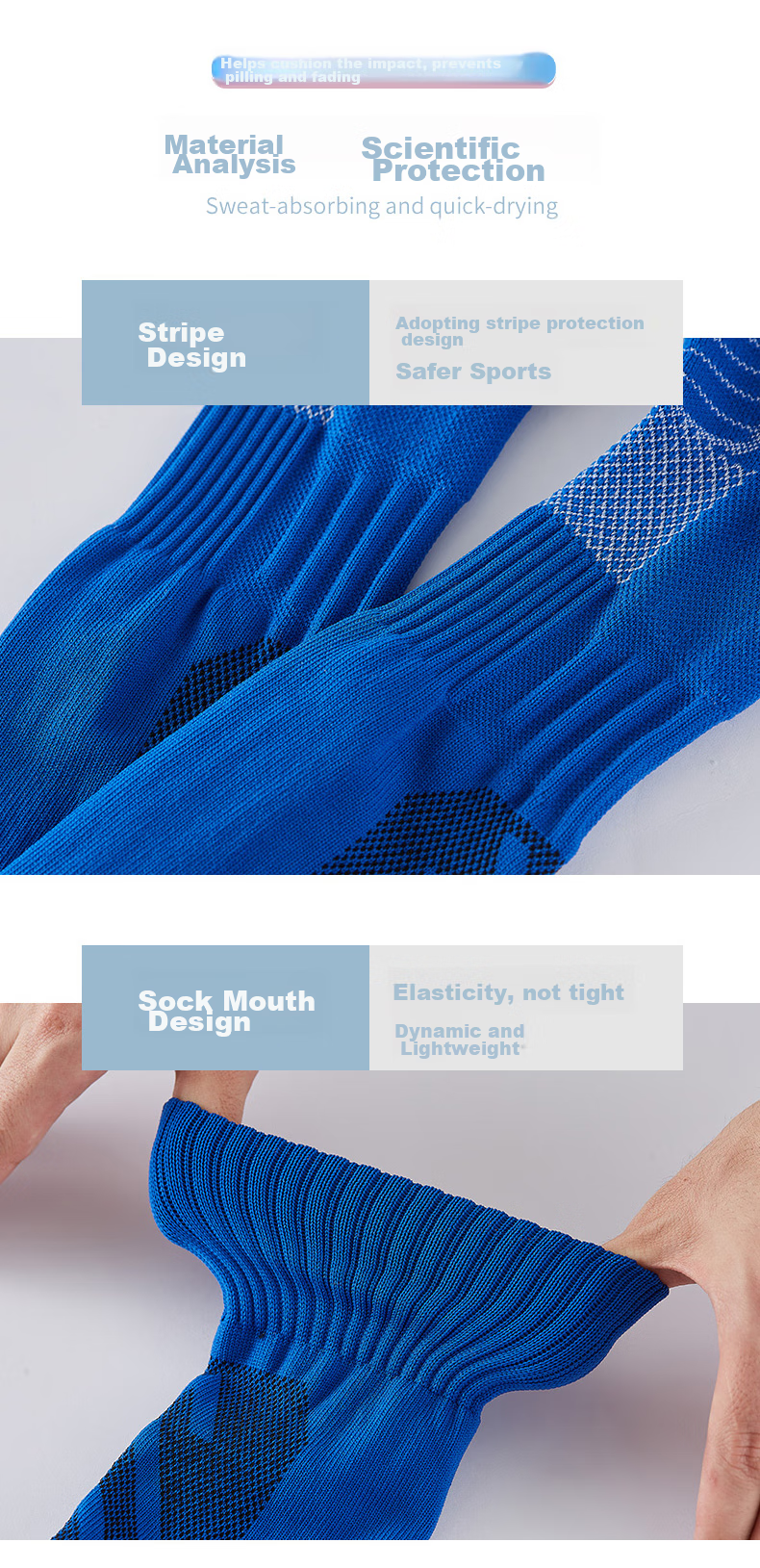 VICLeO Children's Soccer Socks, Over-Knee High Tube, Youth Terry Bottom Non-Slip Professional Training Long Socks V621362 Blue 7