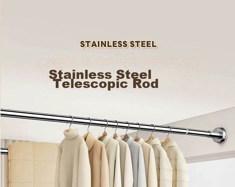 Futuristic Telescopic Clothes Drying Rod No-Drill Balcony Clothes Rack Stainless Steel Shower Curtain Rod Wardrobe Hanging Rod Support 70-120cm 1