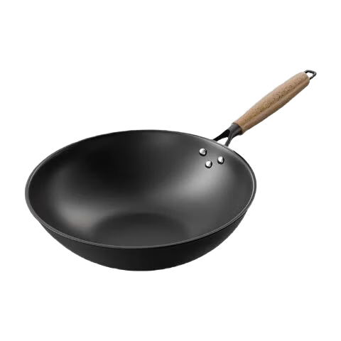 JD Original Lightweight Iron Wok, Household Flat-Bottom Frying Pan, Non-Coated, Compatible with Induction Cookers [Lightweight Design], 28cm