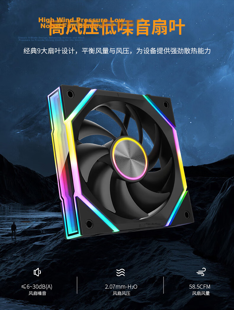 Jingpinlu Star Journey Building Block S2 Fan Single Pack White Straight Blade 12cm with Infinite Mirror, Supports RGB Synchronization PWM Speed Adjustment, Compatible with Case Fans ARGB Desktop Computer Star Chain V2 12