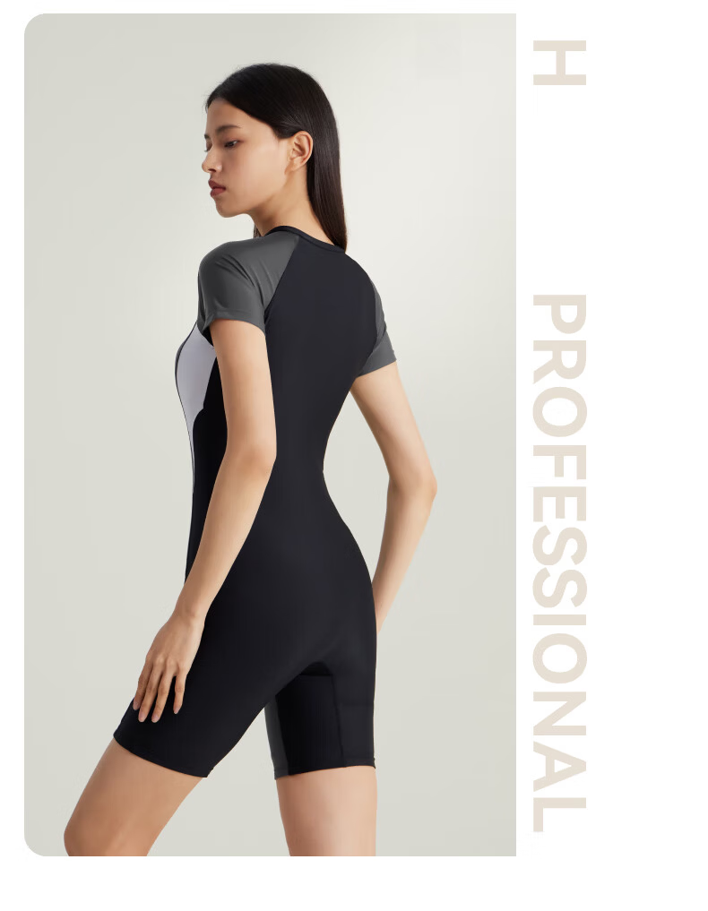 Li-Ning Women's Professional One-Piece Swimsuit, Knee-Length, High-Elasticity, Chlorine-Resistant, Training Swimwear, 7541 Black And White, Size M 9