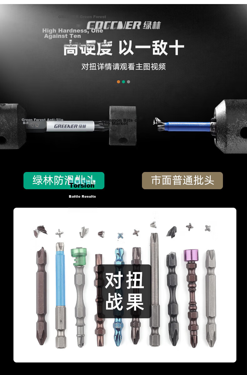 GREENER Anti-Slip Phillips Bit Set 65+70+90+150mm Tungsten Steel Strong Magnetic Household Electric Screwdriver Bits 6