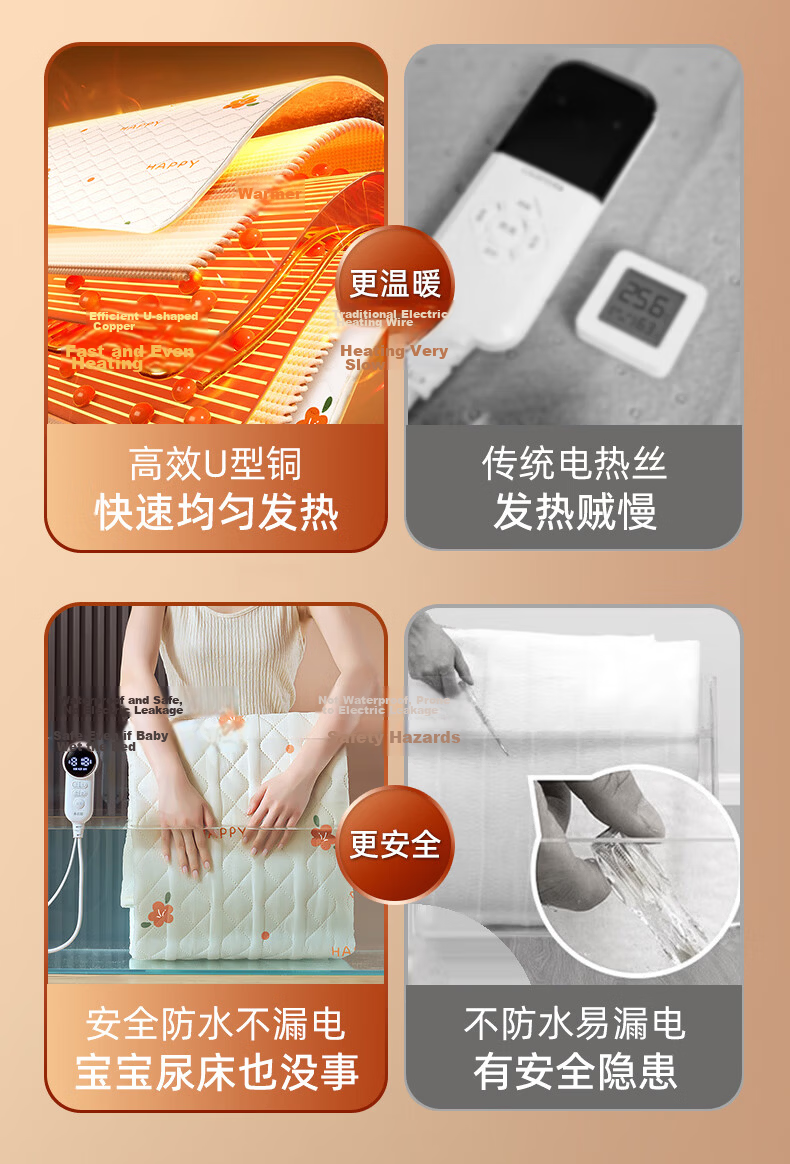 CHIGO Graphene 3C Certified Waterproof Electric Blanket for Single/Double Bed, Mite Removal and Quilt Drying, 1.5*1.2m, Dormitory Use 3