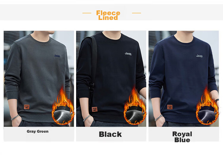 JEEP Men's Sweatshirt, Spring And Autumn Trendy Loose Long-Sleeve T-Shirt, Men's Base Layer Clothing, Royal Blue, Size L 9