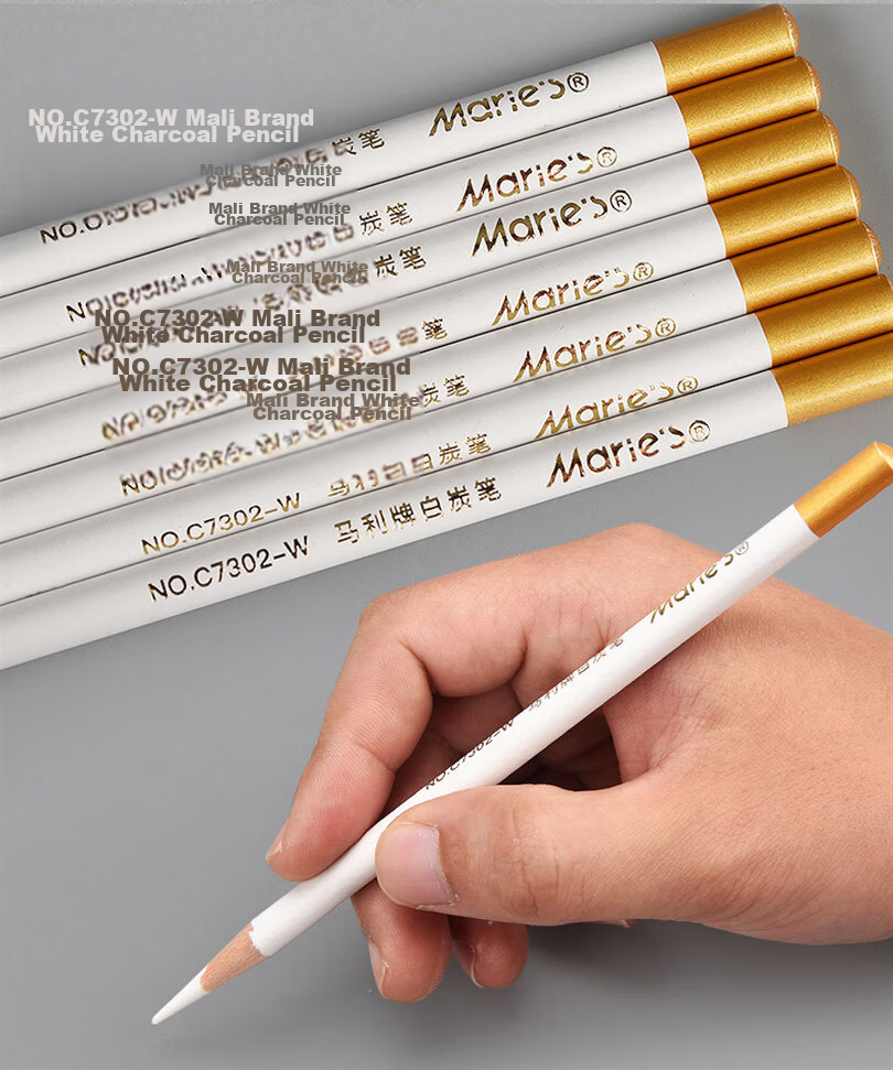 Mali [Back to School Stationery] White Charcoal Pencil Highlight Sketch White Sketch Pencil Charcoal Pencil White Art Pencil - C7302-W [Box of 12] Sketch Marker Drawing 5