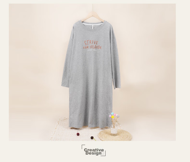 Doramae Women's Cotton Long Sleeve Nightgown Spring Autumn Casual Sleepwear Loose Fit Loungewear 2XL 42