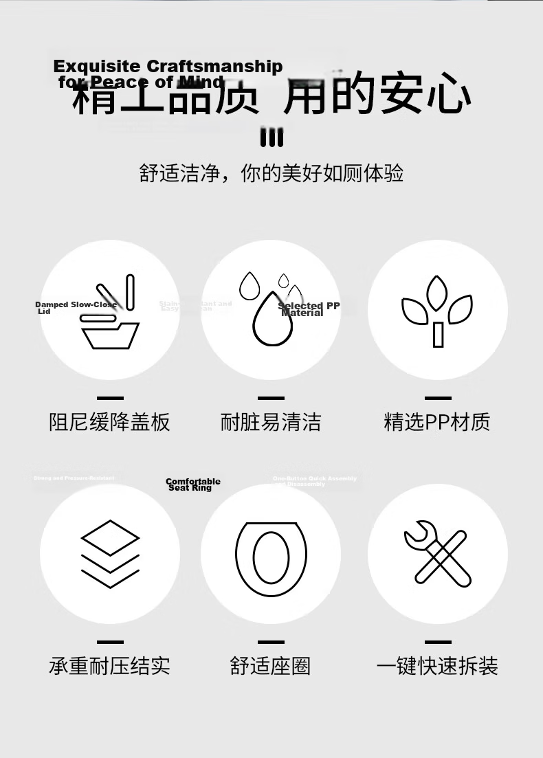BSITN U-Shaped Thickened Toilet Seat Cover, Universal Fit, Slow-Close Toilet Seat, Old-Style Toilet Accessory B9065 2