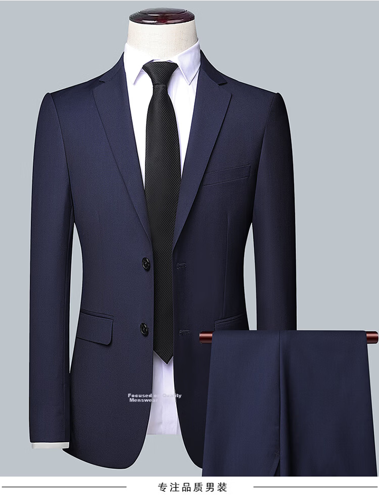 ROMON Men's Suit Set, Small Suit Jacket, Professional Formal Wear, Slim Fit Casual Groomsman Suit, Navy Blue 6XL 12