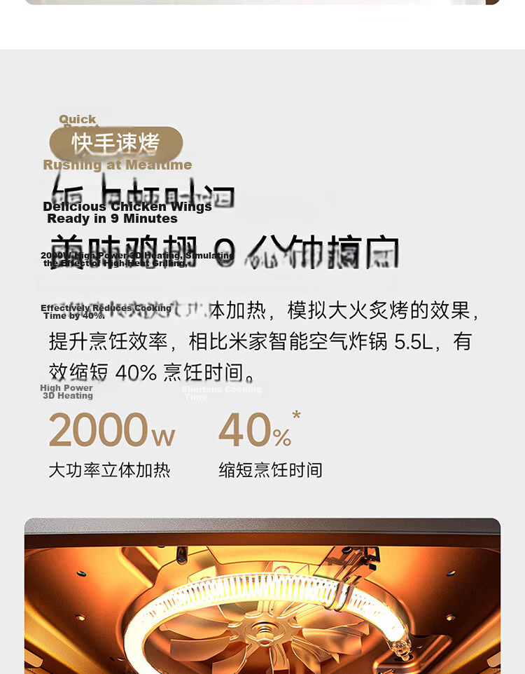 Mijia Xiaomi Air Fryer S1, Home Multi-Functional Electric Fryer And Oven, Dual Mode for Precision And Rapid Baking, Steam Tenderizing And Roasting, Visible No-Flip Design, Metal Interior, 6L Capacity 8